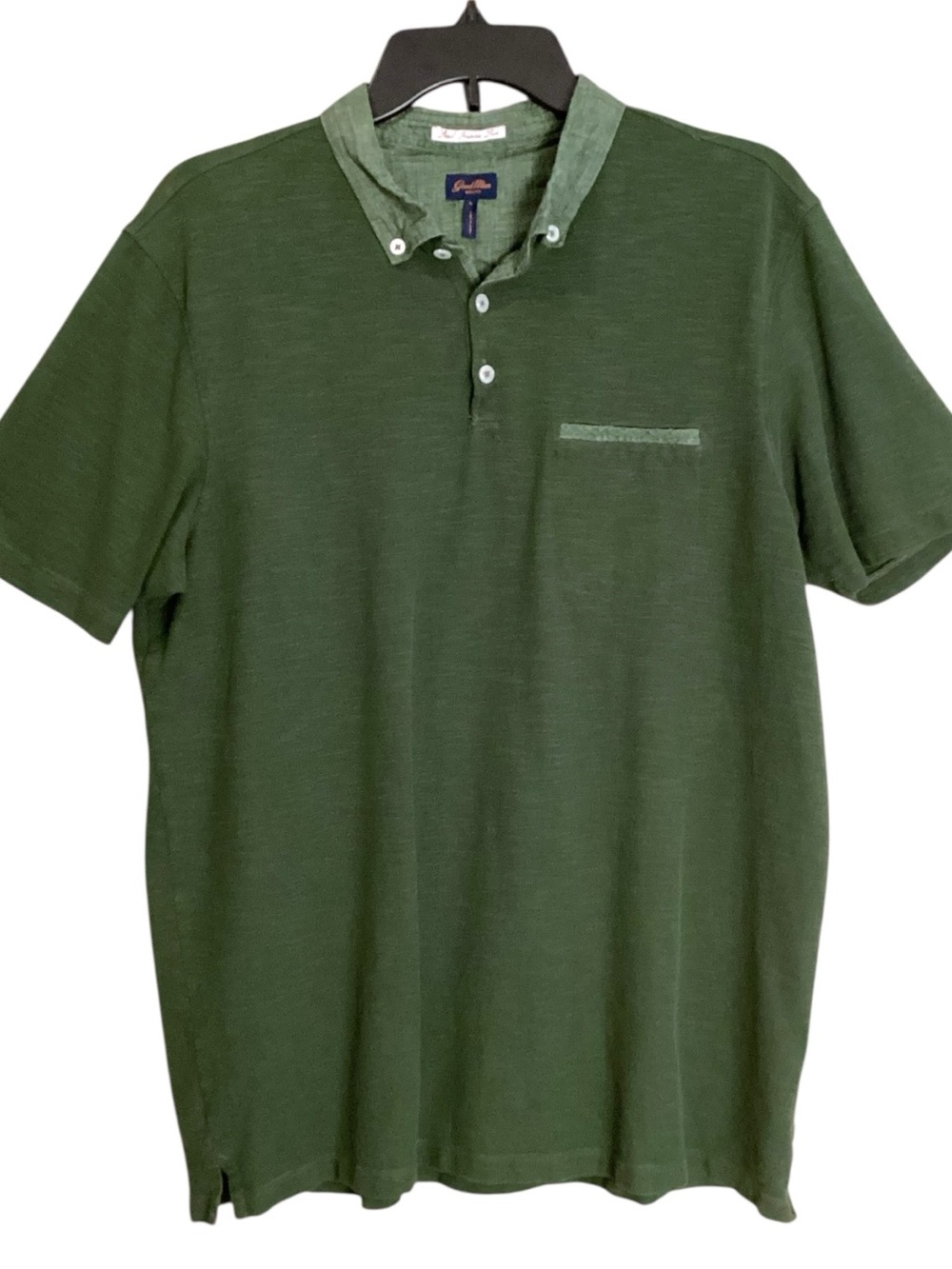 Good Man Brand Slub Jersey Cotton Polo Chambray Collar Green Large